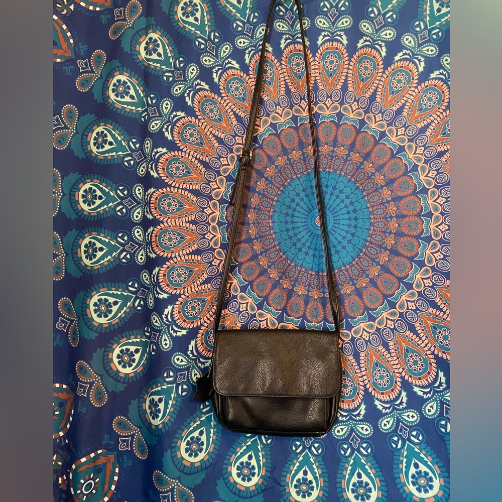 Black genuine leather crossbody